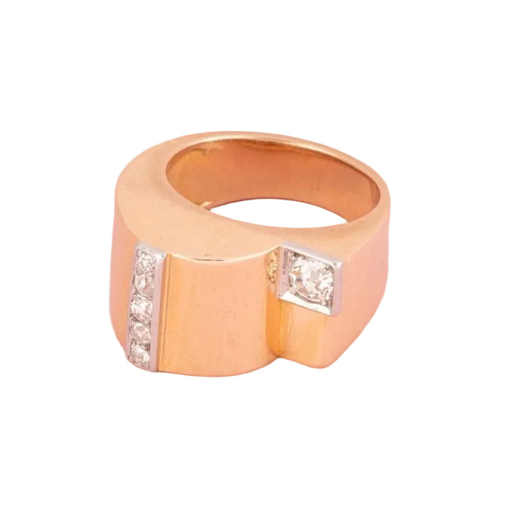 Bague tank en or jaune 18 carats et diamants - Castafiore