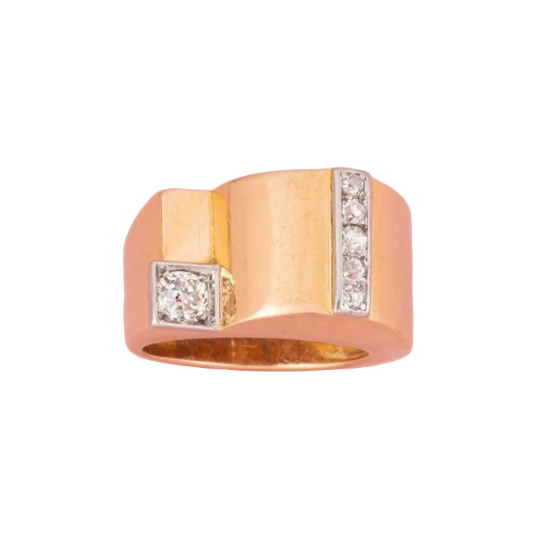 Bague tank en or jaune 18 carats et diamants - Castafiore