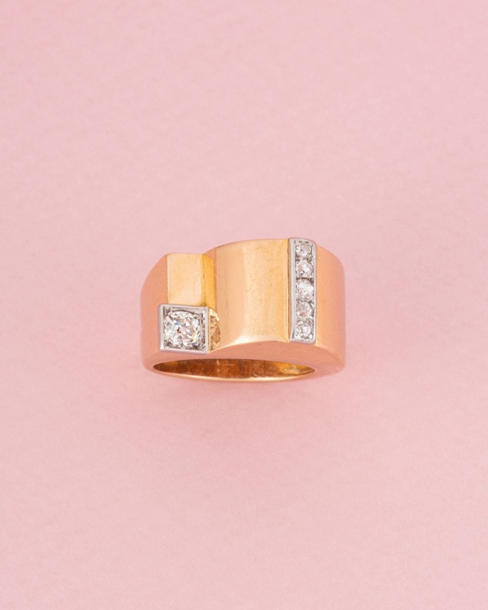 Bague tank en or jaune 18 carats et diamants - Castafiore