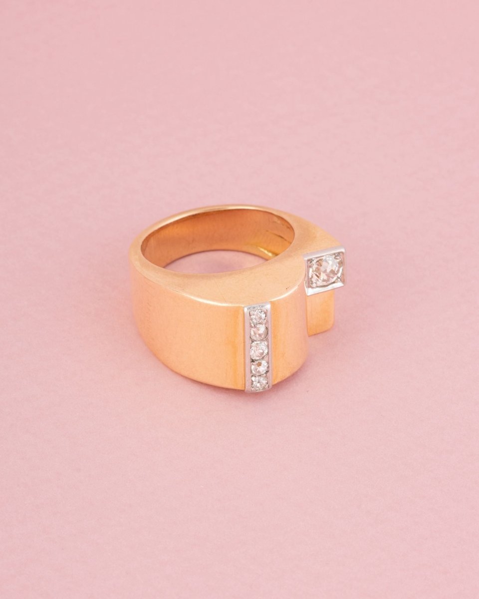 Bague tank en or jaune 18 carats et diamants - Castafiore