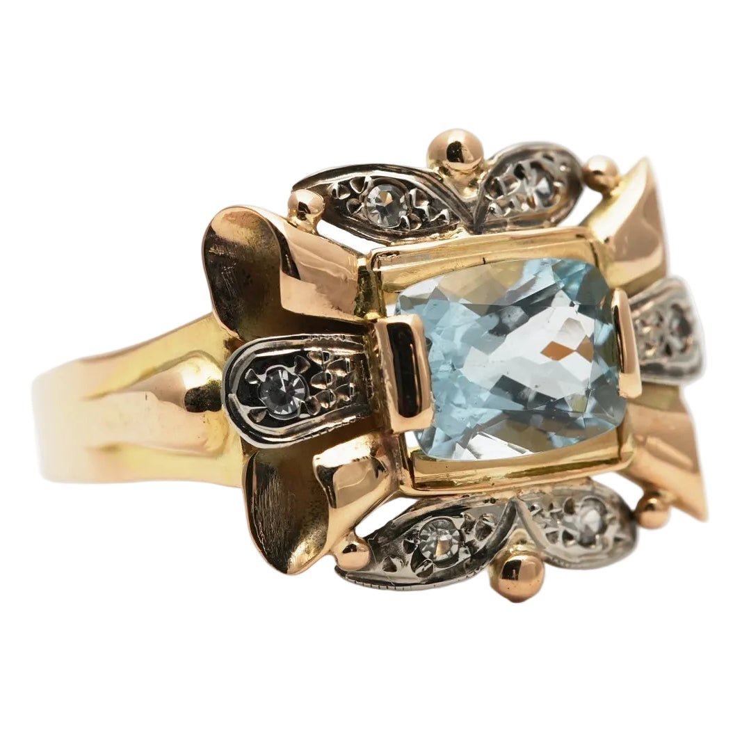 Bague Tank en or jaune, aigue-marine et diamants - Castafiore