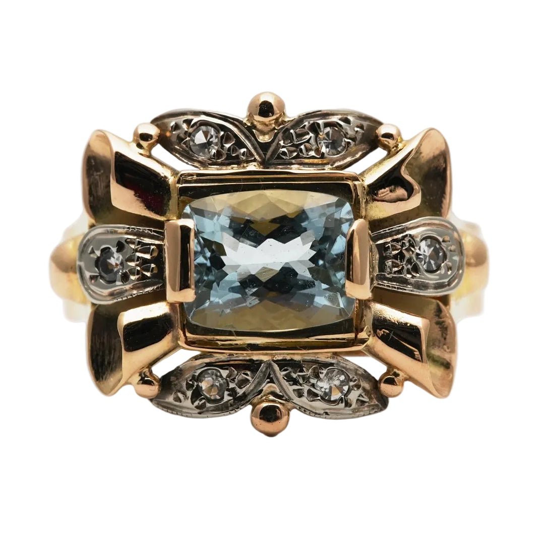 Bague Tank en or jaune, aigue-marine et diamants - Castafiore