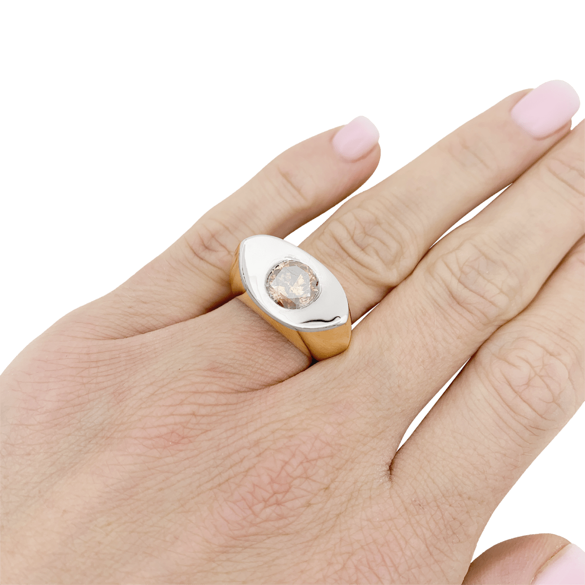 Bague Tank en or jaune, blanc et diamant brun - Castafiore