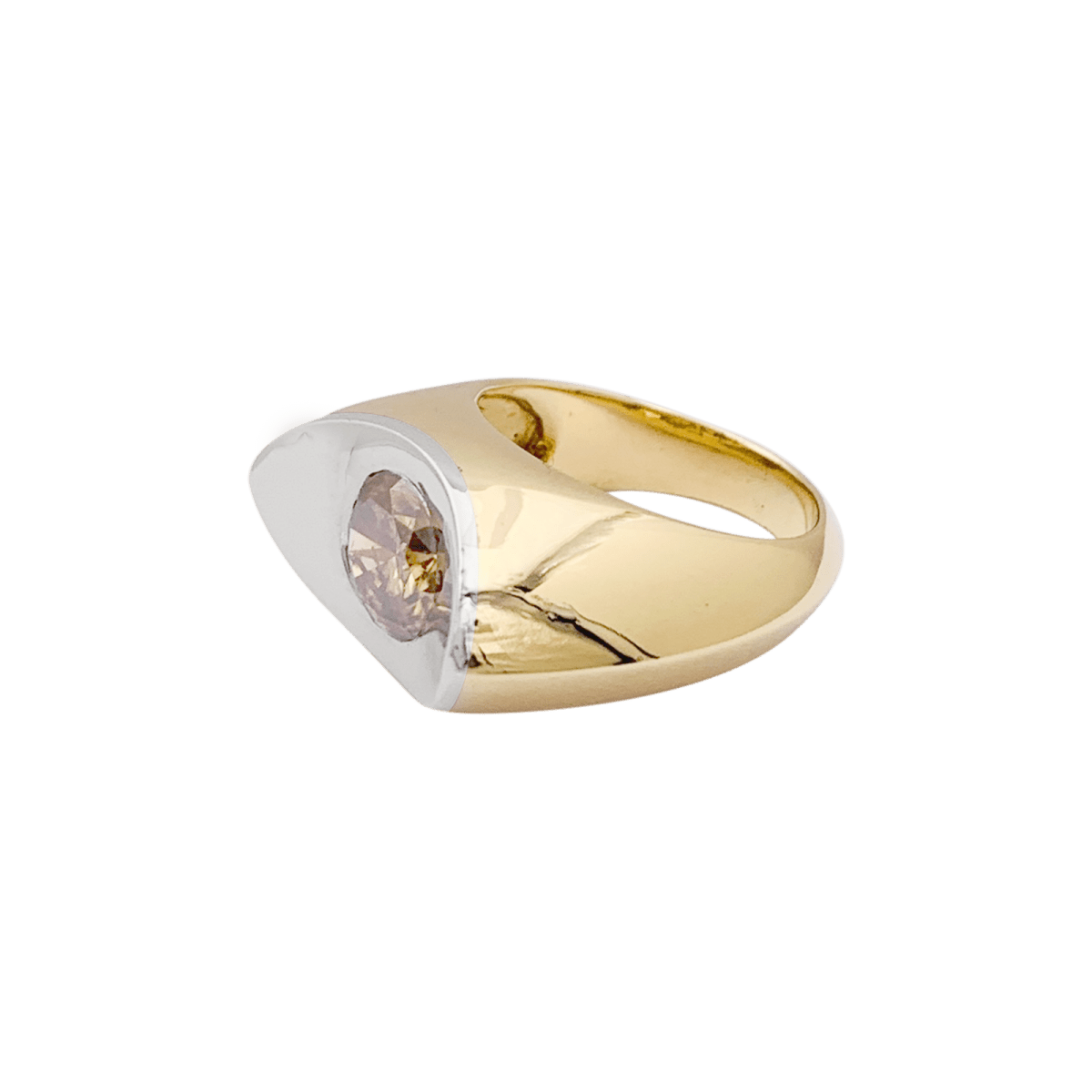 Bague Tank en or jaune, blanc et diamant brun - Castafiore