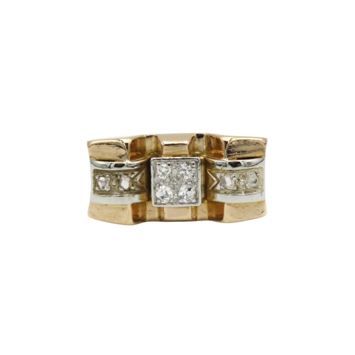 Bague Tank en or jaune, blanc et diamants - Castafiore