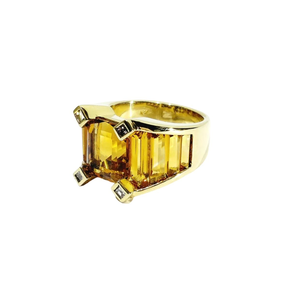 Bague Tank en or jaune, citrines et diamants - Castafiore