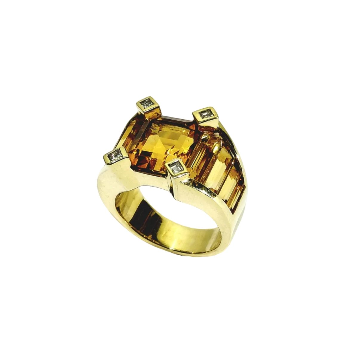 Bague Tank en or jaune, citrines et diamants - Castafiore