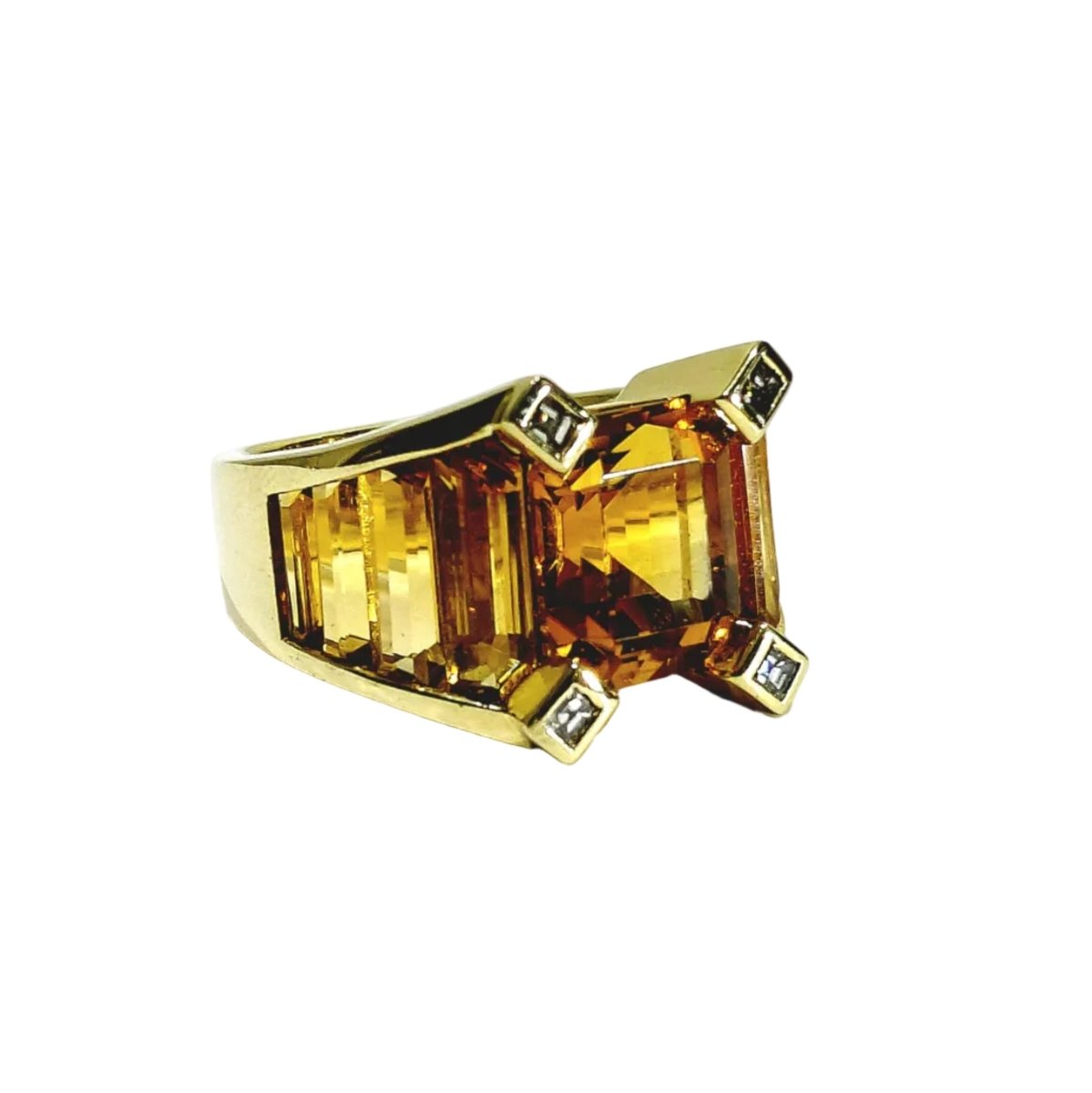 Bague Tank en or jaune, citrines et diamants - Castafiore