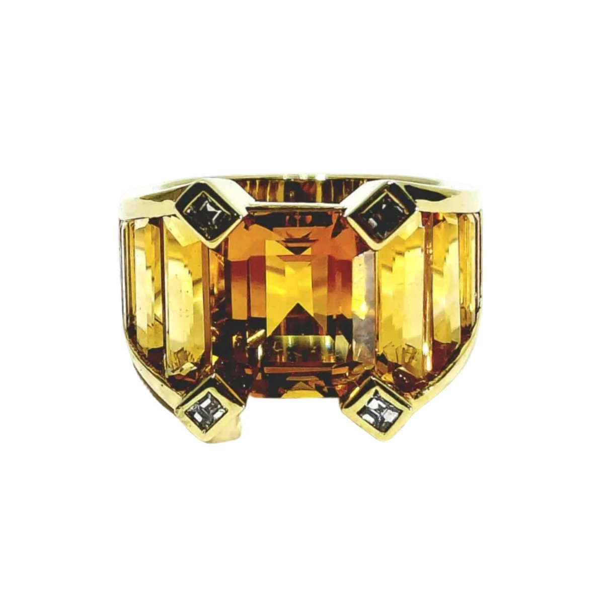 Bague Tank en or jaune, citrines et diamants - Castafiore
