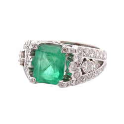 Bague Tank en or jaune, émeraude et diamants - Castafiore