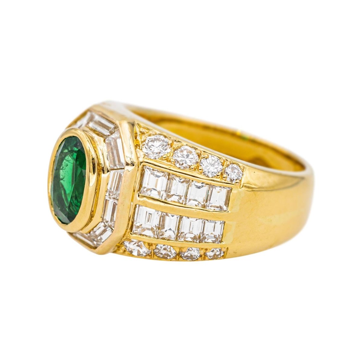 Bague Tank en or jaune, émeraude et diamants - Castafiore