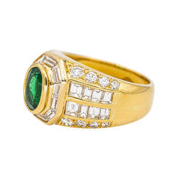 Bague Tank en or jaune, émeraude et diamants - Castafiore