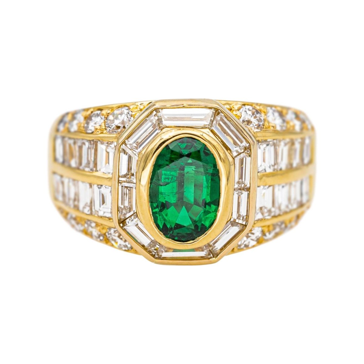 Bague Tank en or jaune, émeraude et diamants - Castafiore