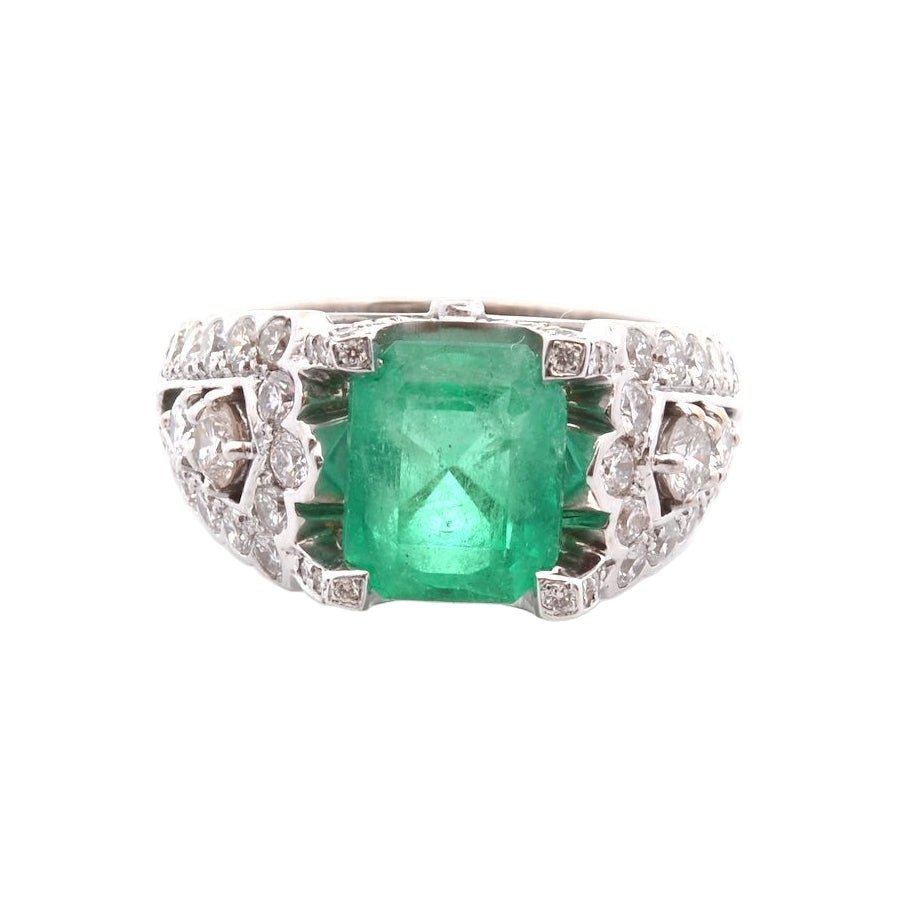 Bague Tank en or jaune, émeraude et diamants - Castafiore