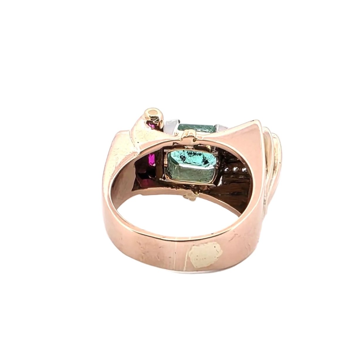 Bague Tank en or jaune, émeraude, rubis et diamants - Castafiore