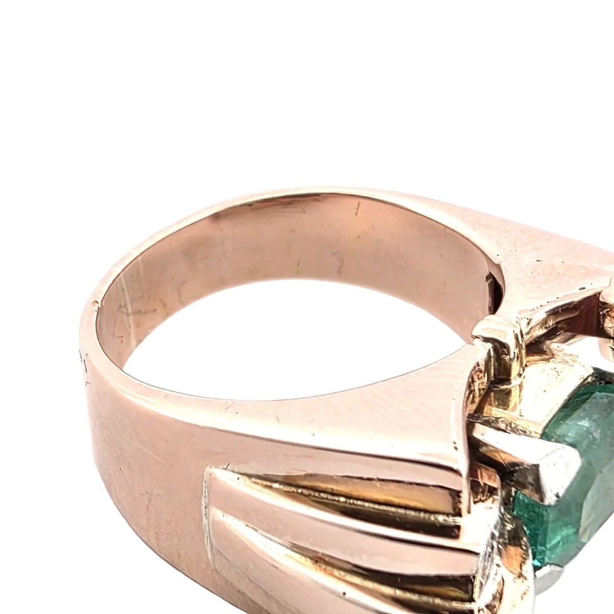 Bague Tank en or jaune, émeraude, rubis et diamants - Castafiore