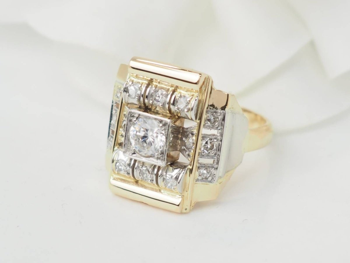 Bague Tank en or jaune et diamants - Castafiore