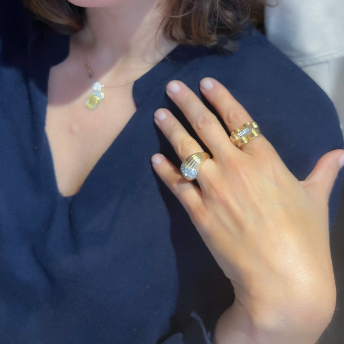 Bague Tank en or jaune et diamants
