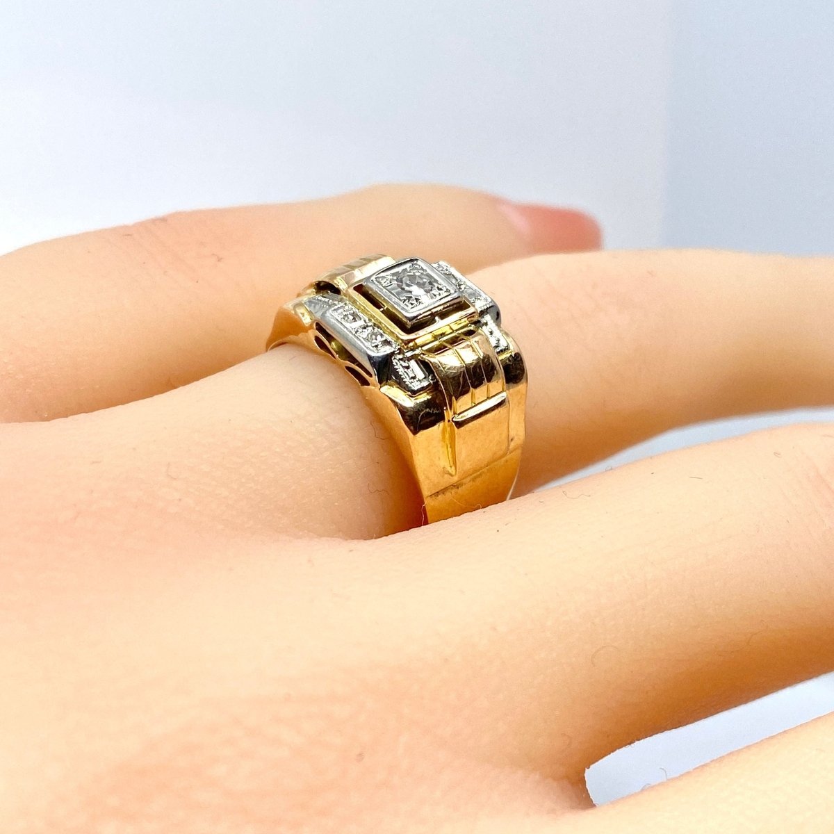 Bague Tank en or jaune et diamants - Castafiore
