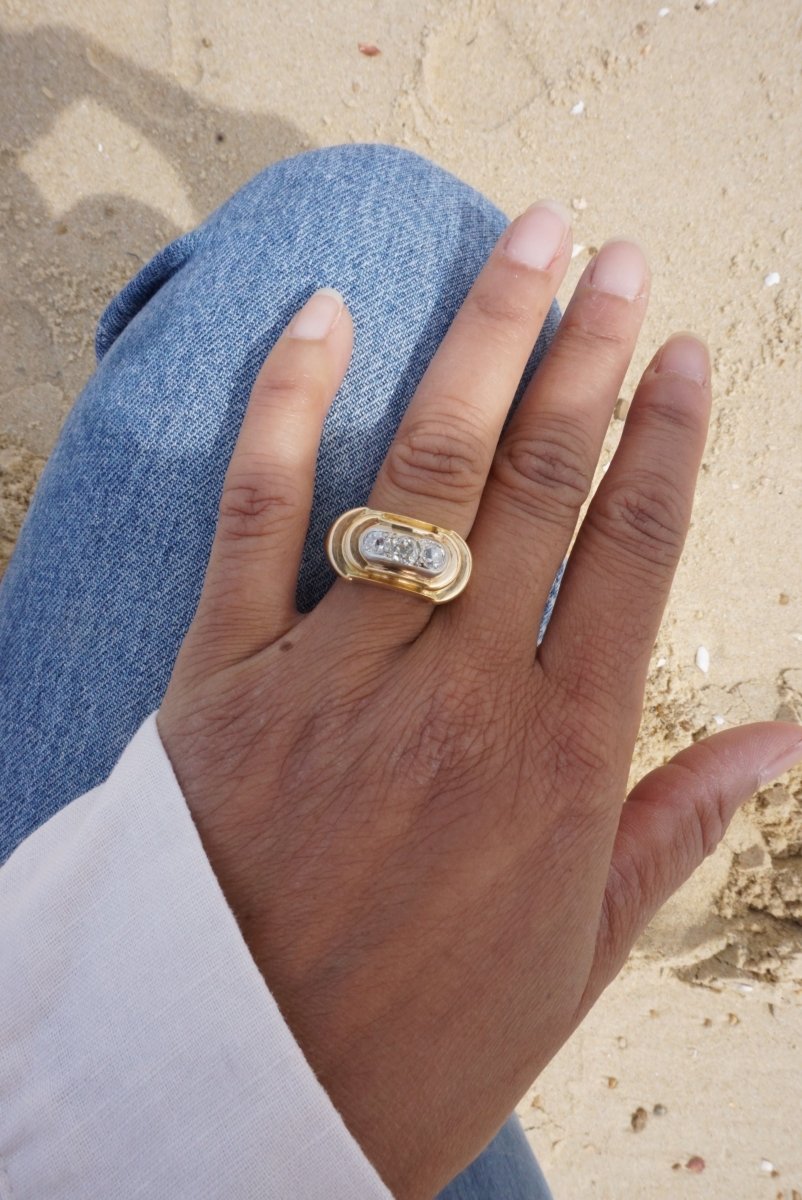 Bague Tank en or jaune et diamants - Castafiore