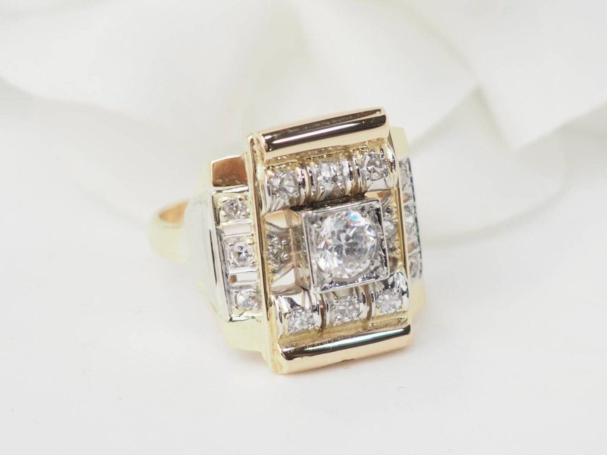 Bague Tank en or jaune et diamants - Castafiore