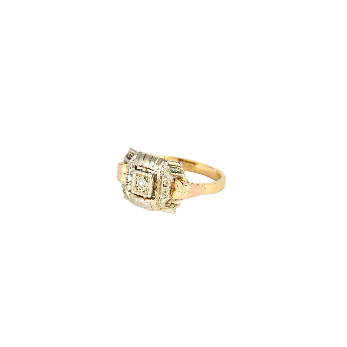 Bague Tank en or jaune et or blanc avec diamant - Castafiore