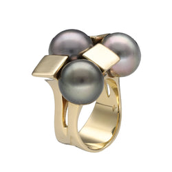 Bague Tank en or jaune et perles - Castafiore