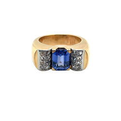 Bague Tank en or jaune et platine avec saphir de synthèse - Castafiore