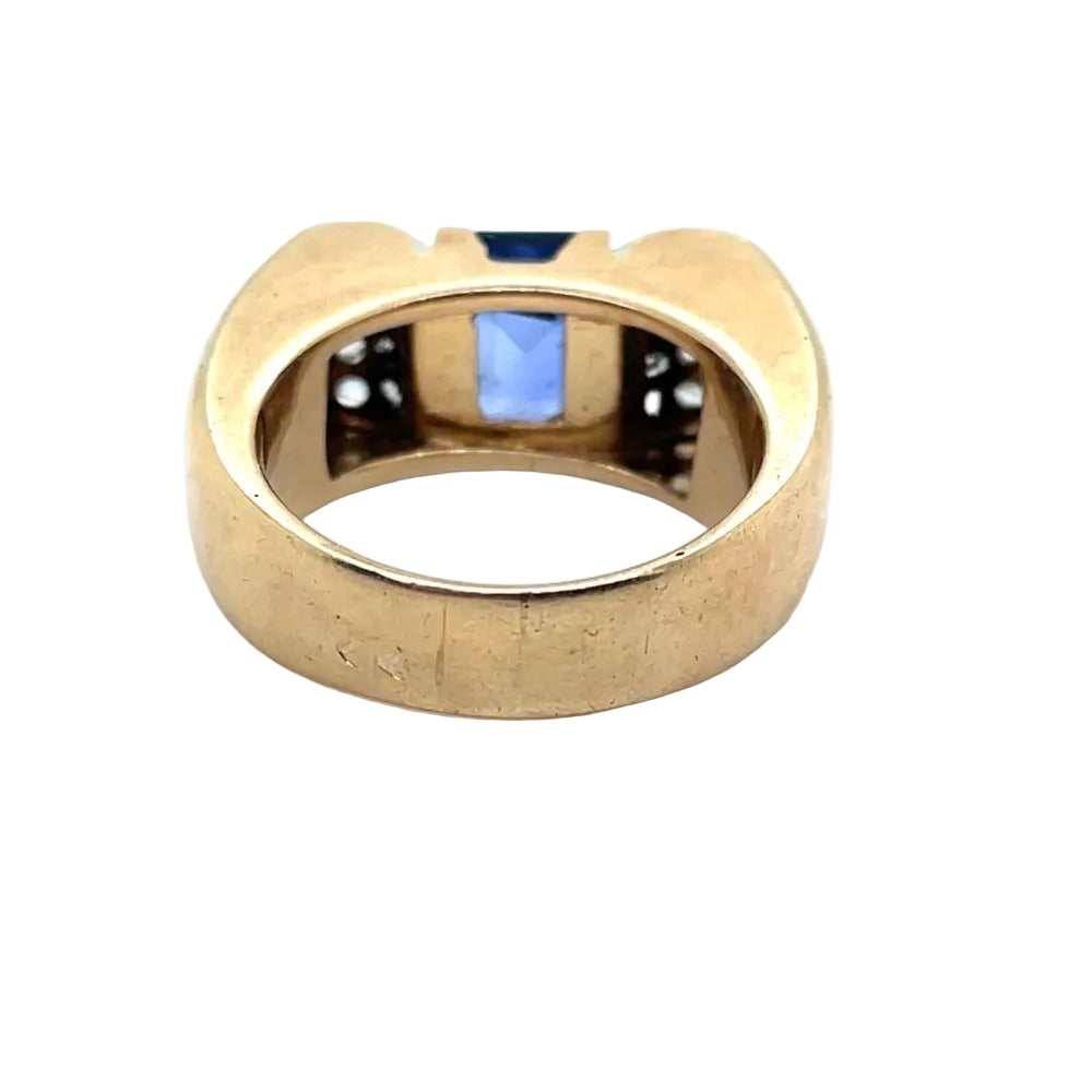 Bague Tank en or jaune et platine avec saphir de synthèse - Castafiore