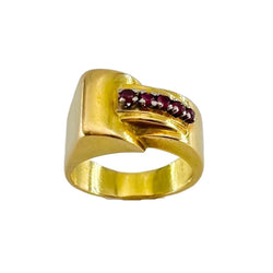 Bague Tank en or jaune et rubis - Castafiore