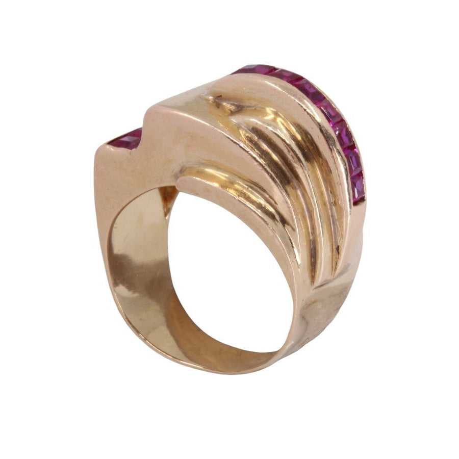 Bague tank en or jaune et rubis - Castafiore