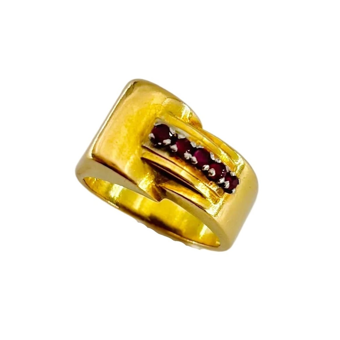 Bague Tank en or jaune et rubis - Castafiore