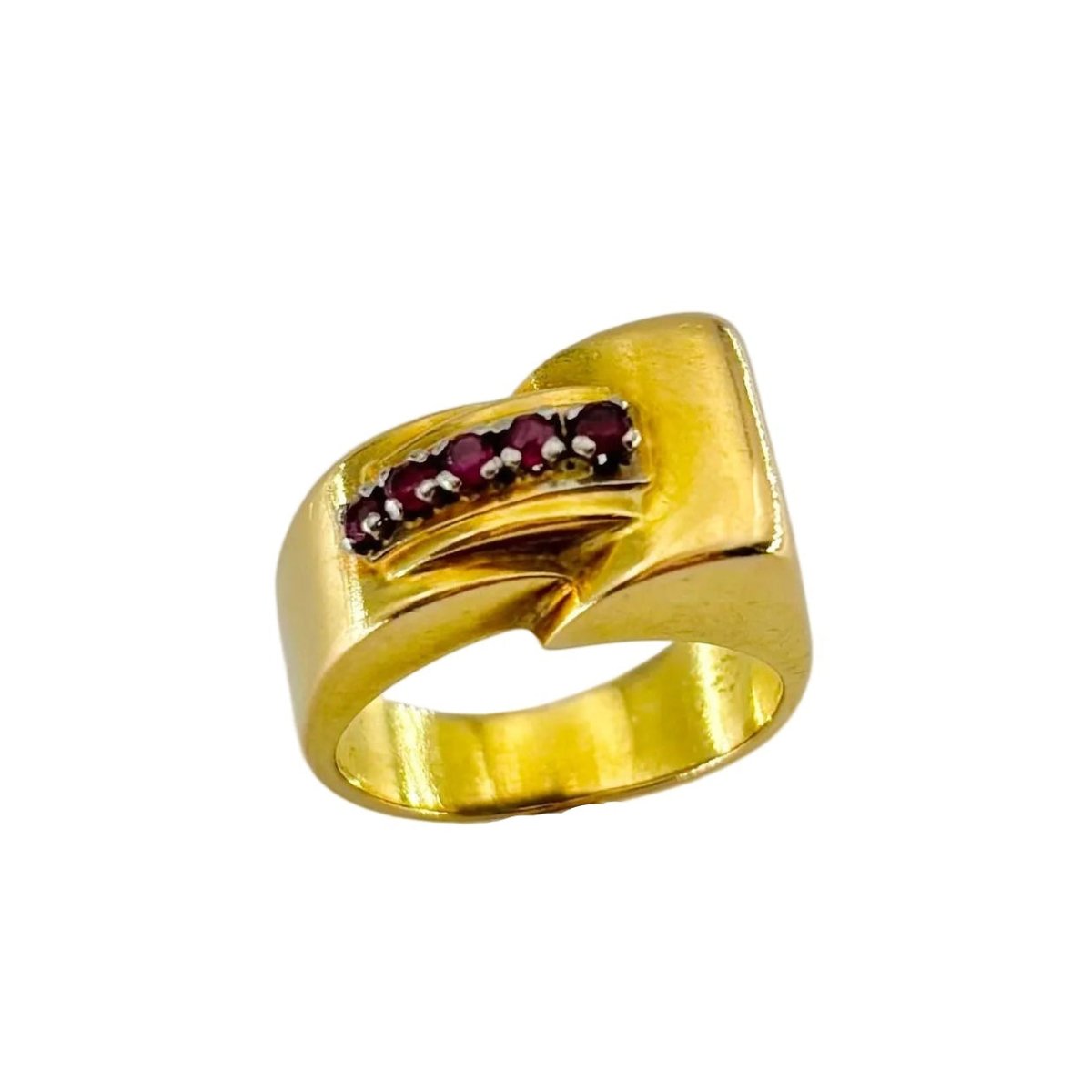 Bague Tank en or jaune et rubis - Castafiore