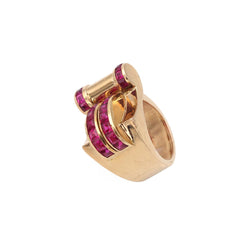 Bague Tank en or jaune et rubis - Castafiore