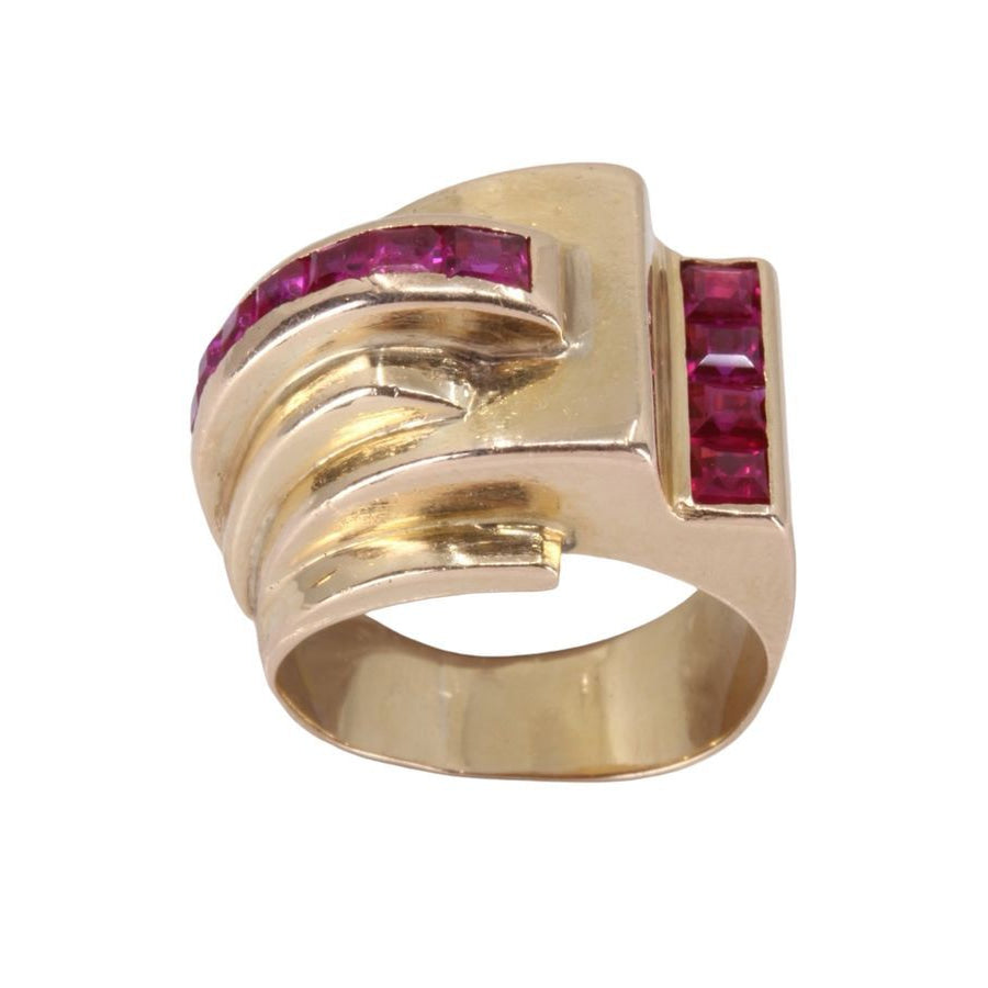 Bague tank en or jaune et rubis - Castafiore