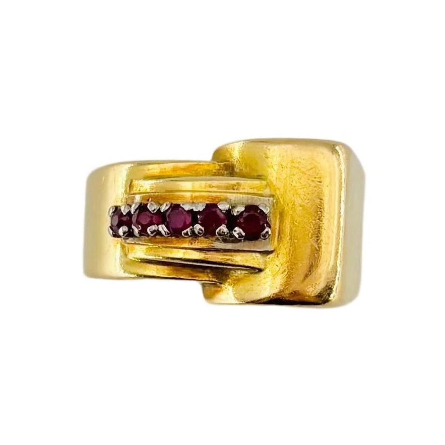 Bague Tank en or jaune et rubis - Castafiore