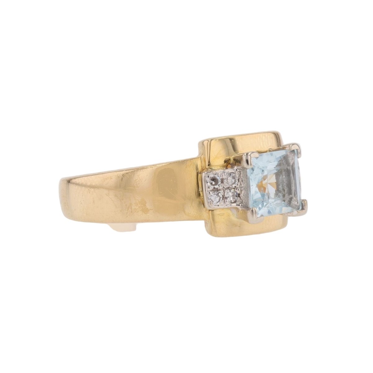Bague Tank en or jaune, or blanc, aigue - marine et diamants - Castafiore