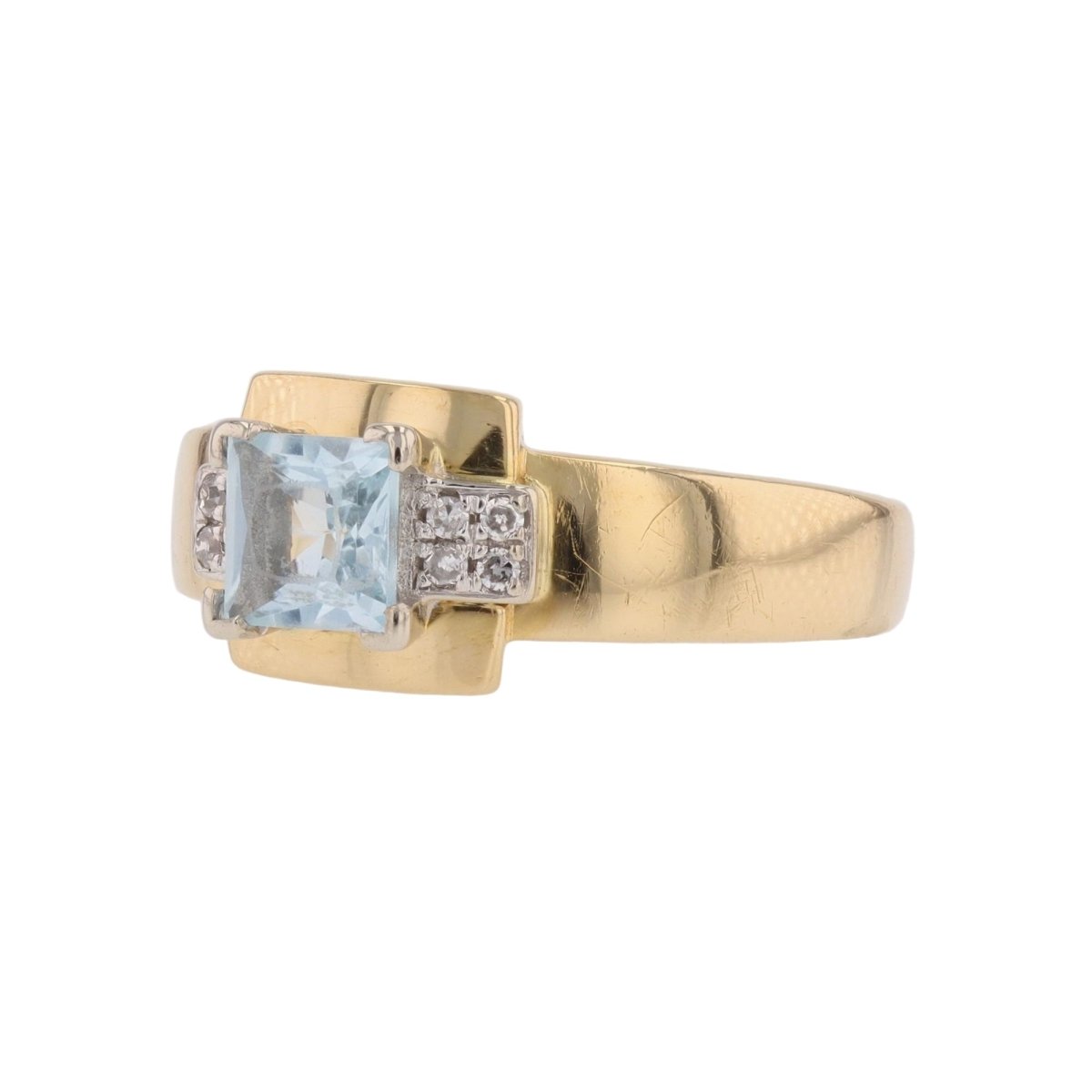 Bague Tank en or jaune, or blanc, aigue - marine et diamants - Castafiore