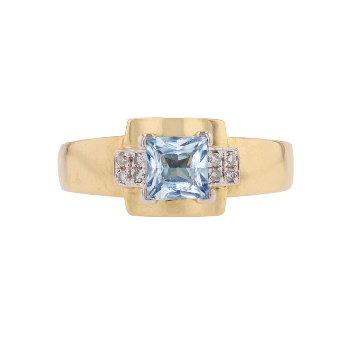 Bague Tank en or jaune, or blanc, aigue - marine et diamants - Castafiore