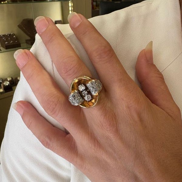 Bague Tank en or jaune, or blanc et diamants - Castafiore