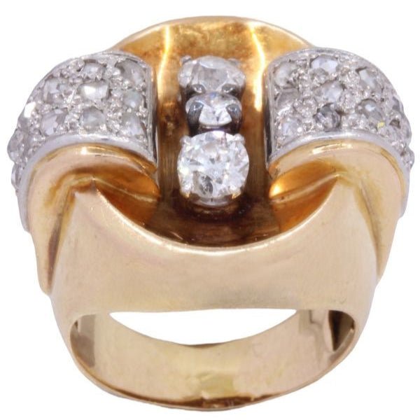 Bague Tank en or jaune, or blanc et diamants - Castafiore