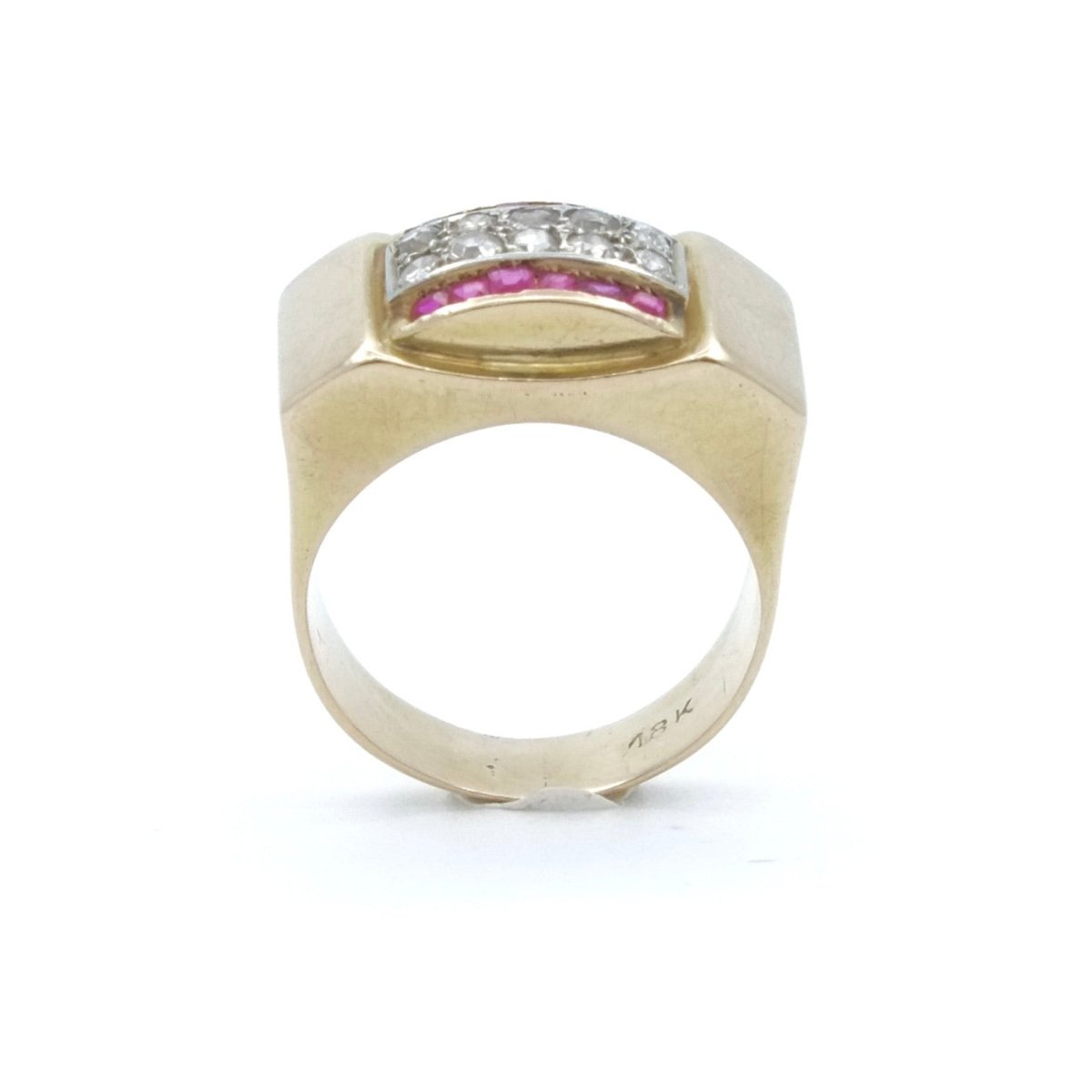 Bague Tank en or jaune, or blanc, rubis et diamants - Castafiore