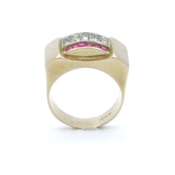 Bague Tank en or jaune, or blanc, rubis et diamants - Castafiore