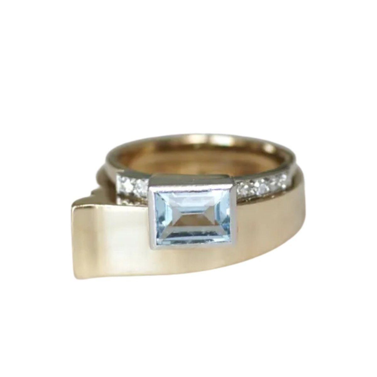 Bague Tank en or jaune, platine, aigue-marine et diamants - Castafiore