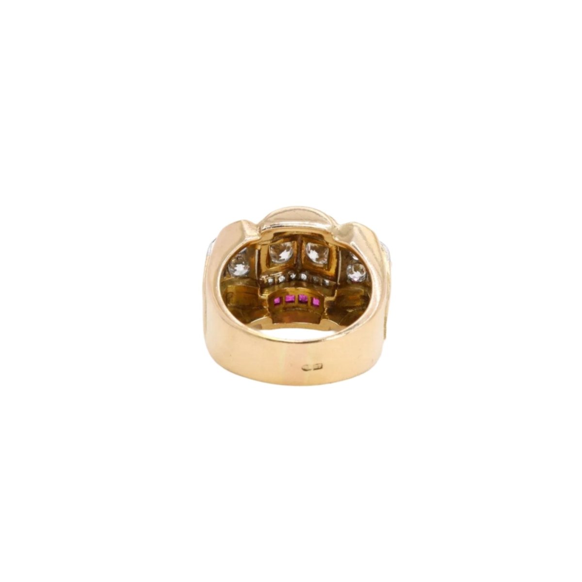 Bague Tank en or jaune, platine, diamant et rubis - Castafiore