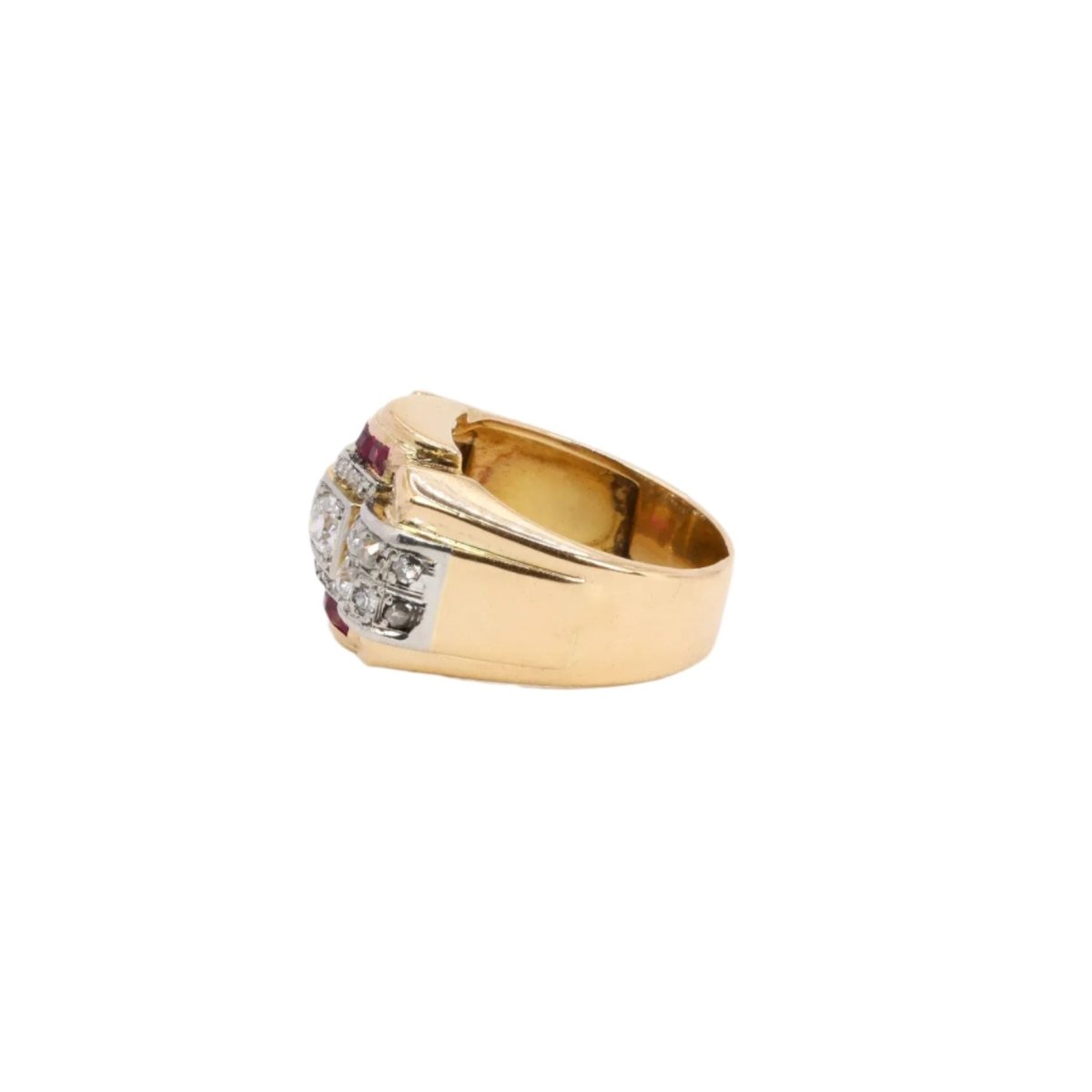 Bague Tank en or jaune, platine, diamant et rubis - Castafiore