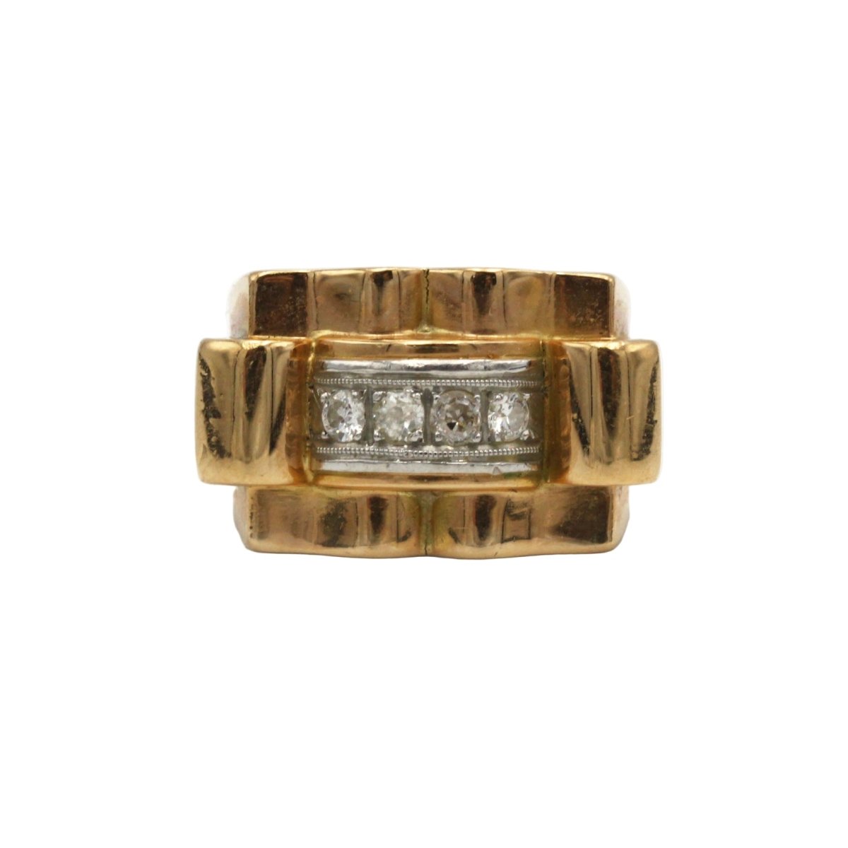 Bague Tank en or jaune, platine et diamants - Castafiore