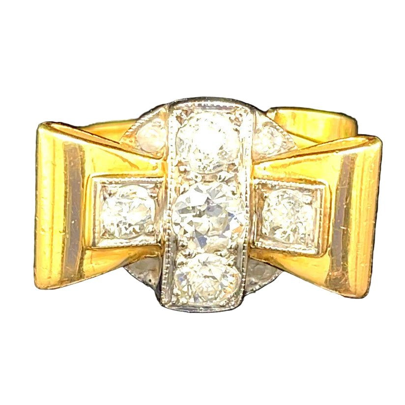 Bague Tank en or jaune, platine et diamants - Castafiore