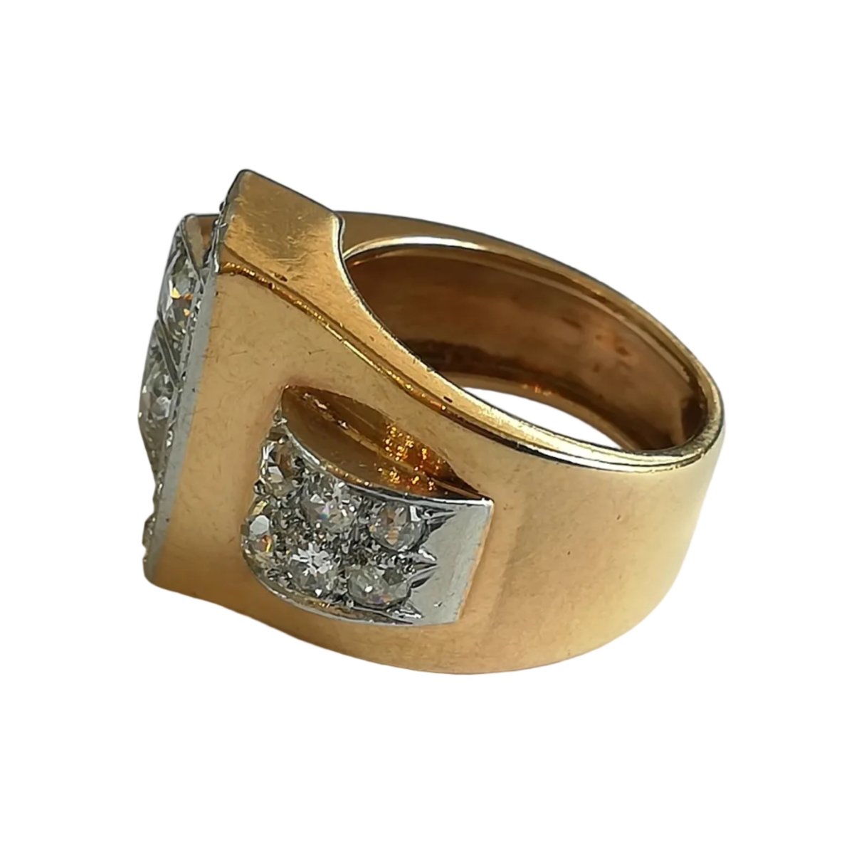 Bague Tank en or jaune, platine et diamants - Castafiore