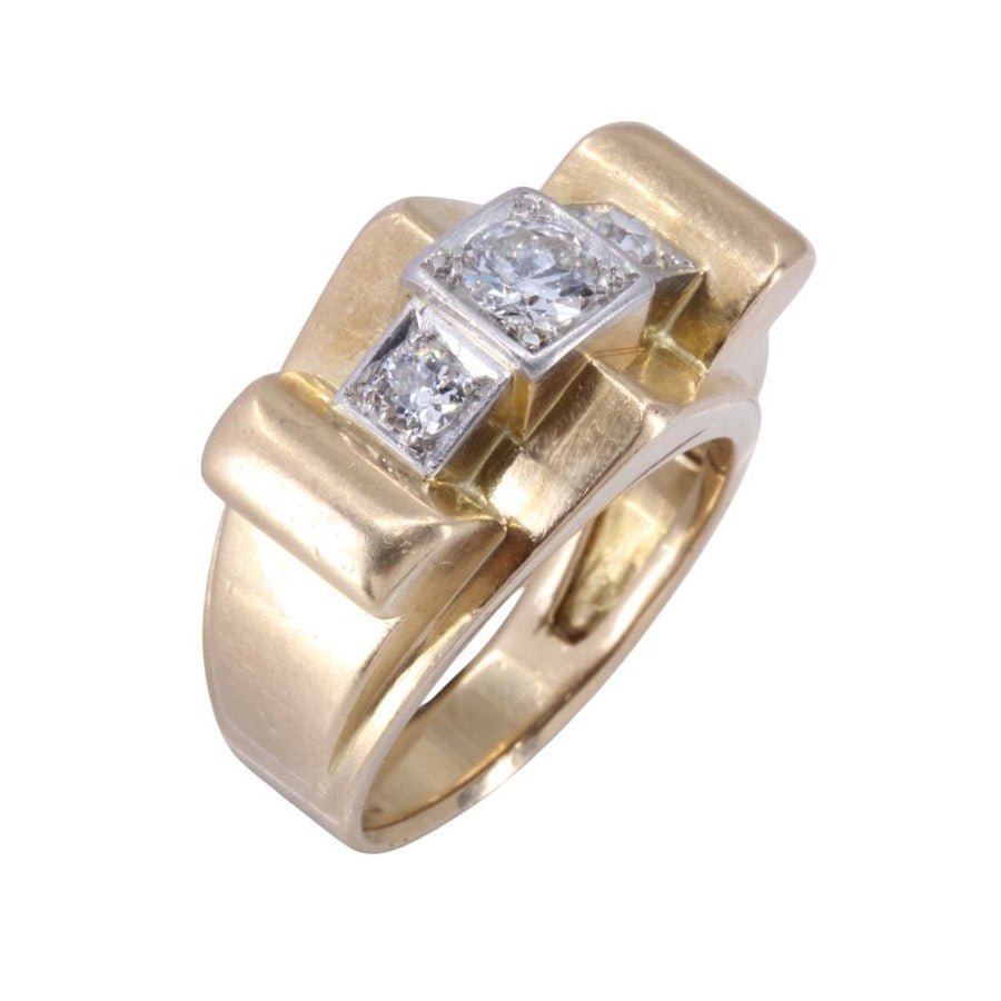 Bague tank en or jaune, platine et diamants - Castafiore